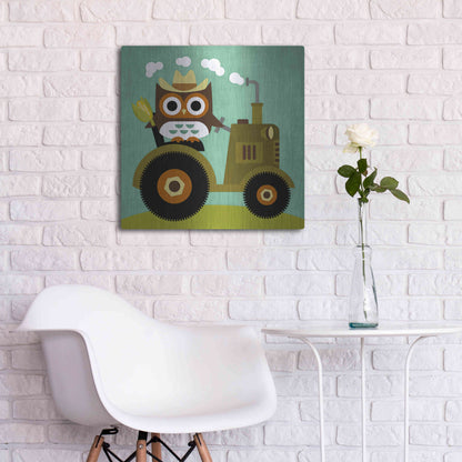 Luxe Metal Art 'Owl on Tractor' by Nancy Lee, Metal Wall Art,24x24