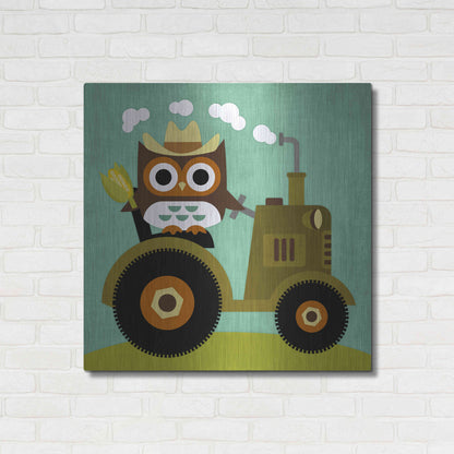 Luxe Metal Art 'Owl on Tractor' by Nancy Lee, Metal Wall Art,36x36