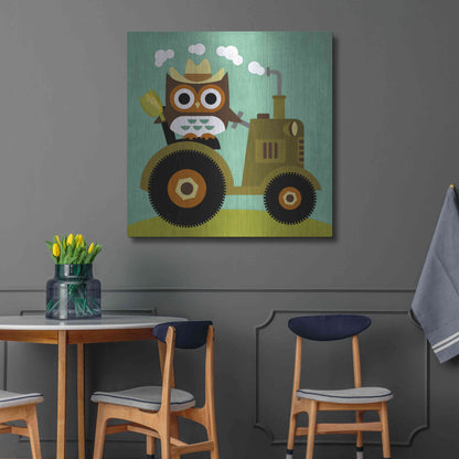 Luxe Metal Art 'Owl on Tractor' by Nancy Lee, Metal Wall Art,36x36