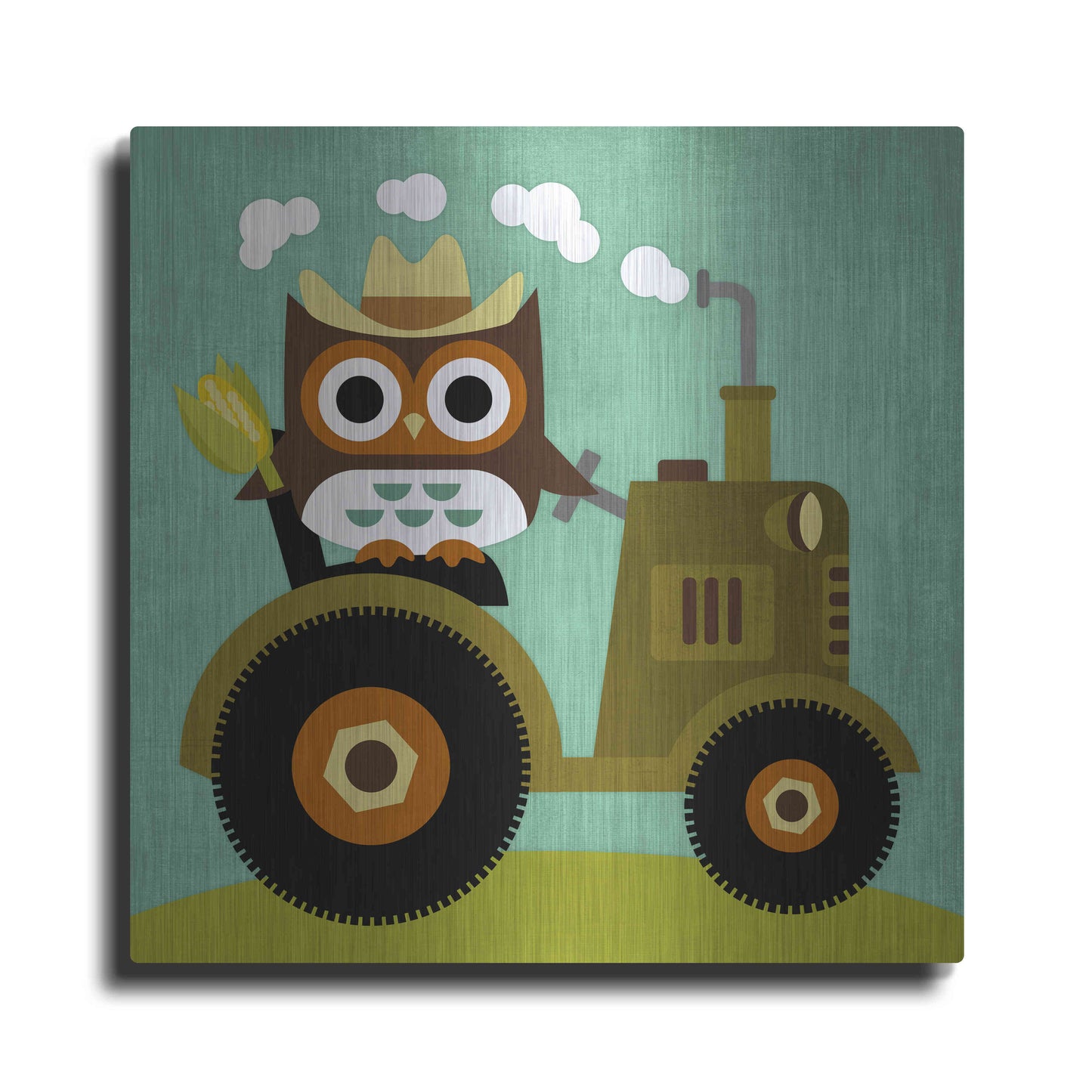 Luxe Metal Art 'Owl on Tractor' by Nancy Lee, Metal Wall Art