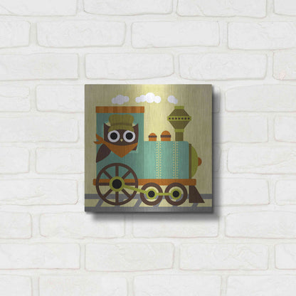 Luxe Metal Art 'Owl Train Conductor' by Nancy Lee, Metal Wall Art,12x12