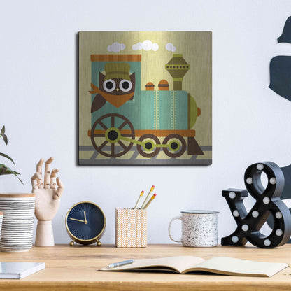 Luxe Metal Art 'Owl Train Conductor' by Nancy Lee, Metal Wall Art,12x12