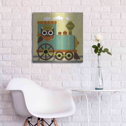 Luxe Metal Art 'Owl Train Conductor' by Nancy Lee, Metal Wall Art,24x24