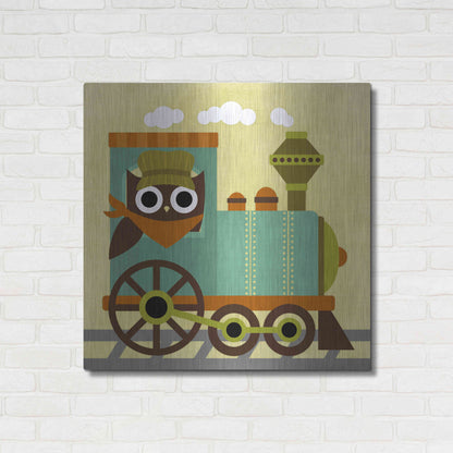 Luxe Metal Art 'Owl Train Conductor' by Nancy Lee, Metal Wall Art,36x36