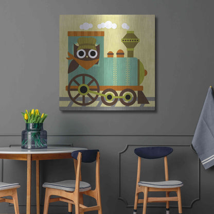 Luxe Metal Art 'Owl Train Conductor' by Nancy Lee, Metal Wall Art,36x36