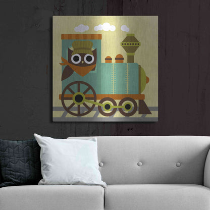 Luxe Metal Art 'Owl Train Conductor' by Nancy Lee, Metal Wall Art,36x36