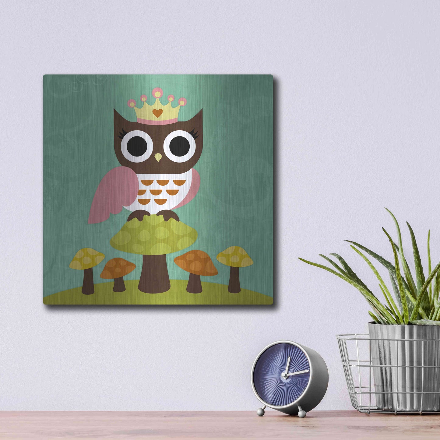 Luxe Metal Art 'Princess Owl' by Nancy Lee, Metal Wall Art,12x12