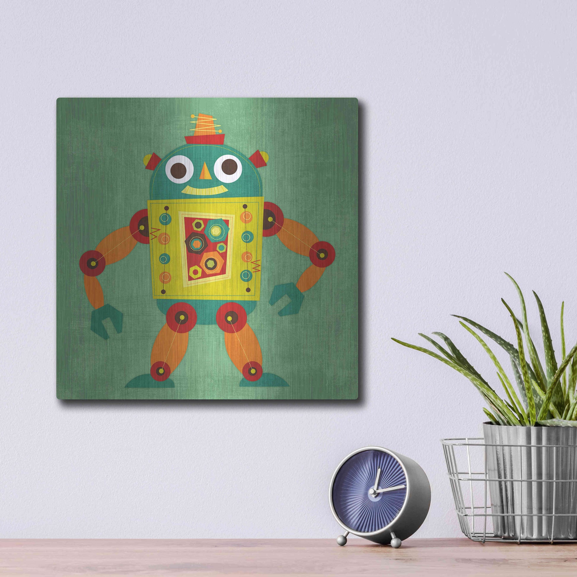 Luxe Metal Art 'Robot 1' by Nancy Lee, Metal Wall Art,12x12