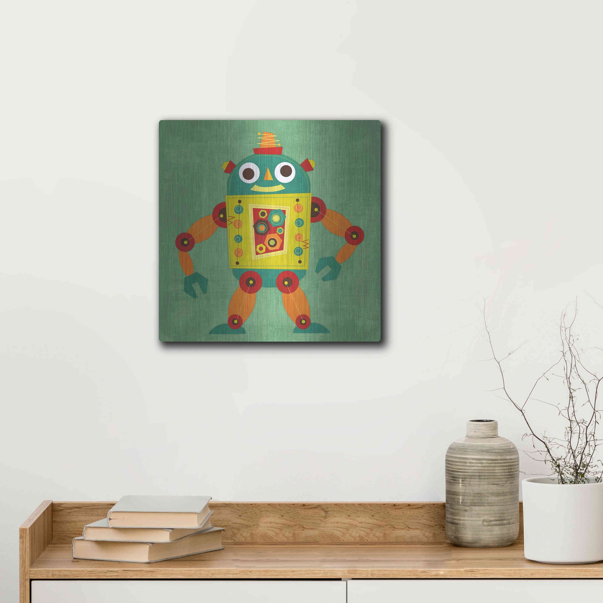 Luxe Metal Art 'Robot 1' by Nancy Lee, Metal Wall Art,12x12