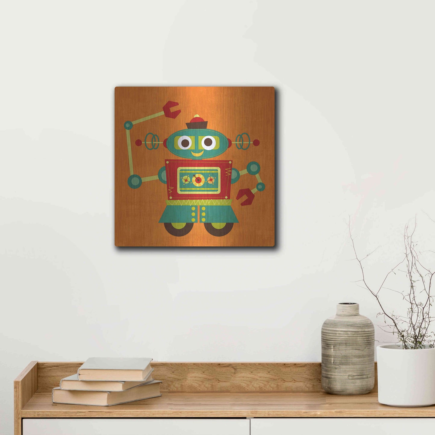 Luxe Metal Art 'Robot 2' by Nancy Lee, Metal Wall Art,12x12