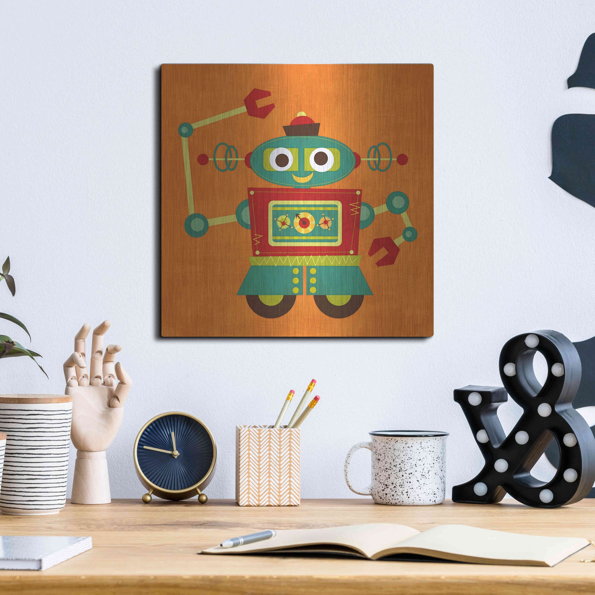 Luxe Metal Art 'Robot 2' by Nancy Lee, Metal Wall Art,12x12