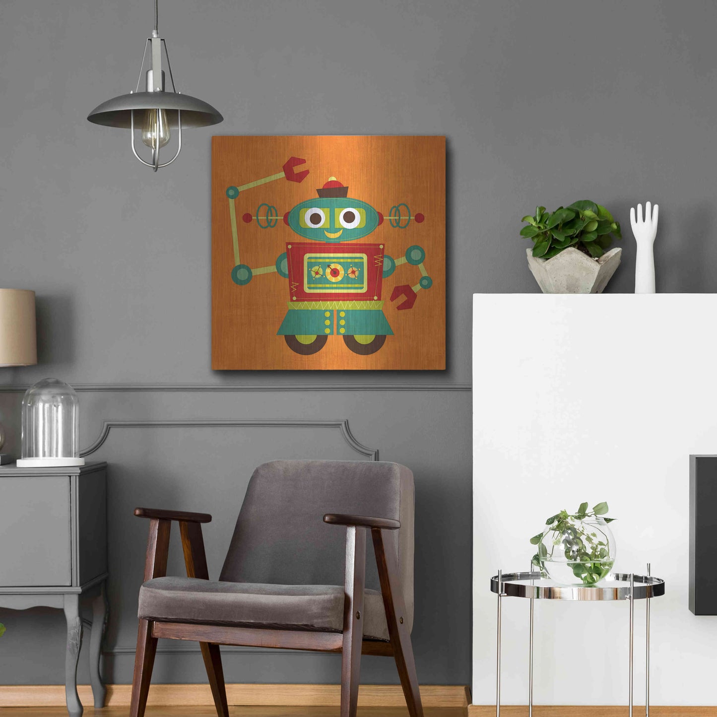 Luxe Metal Art 'Robot 2' by Nancy Lee, Metal Wall Art,24x24