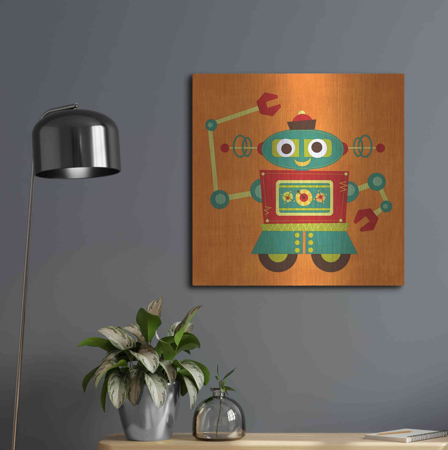 Luxe Metal Art 'Robot 2' by Nancy Lee, Metal Wall Art,24x24