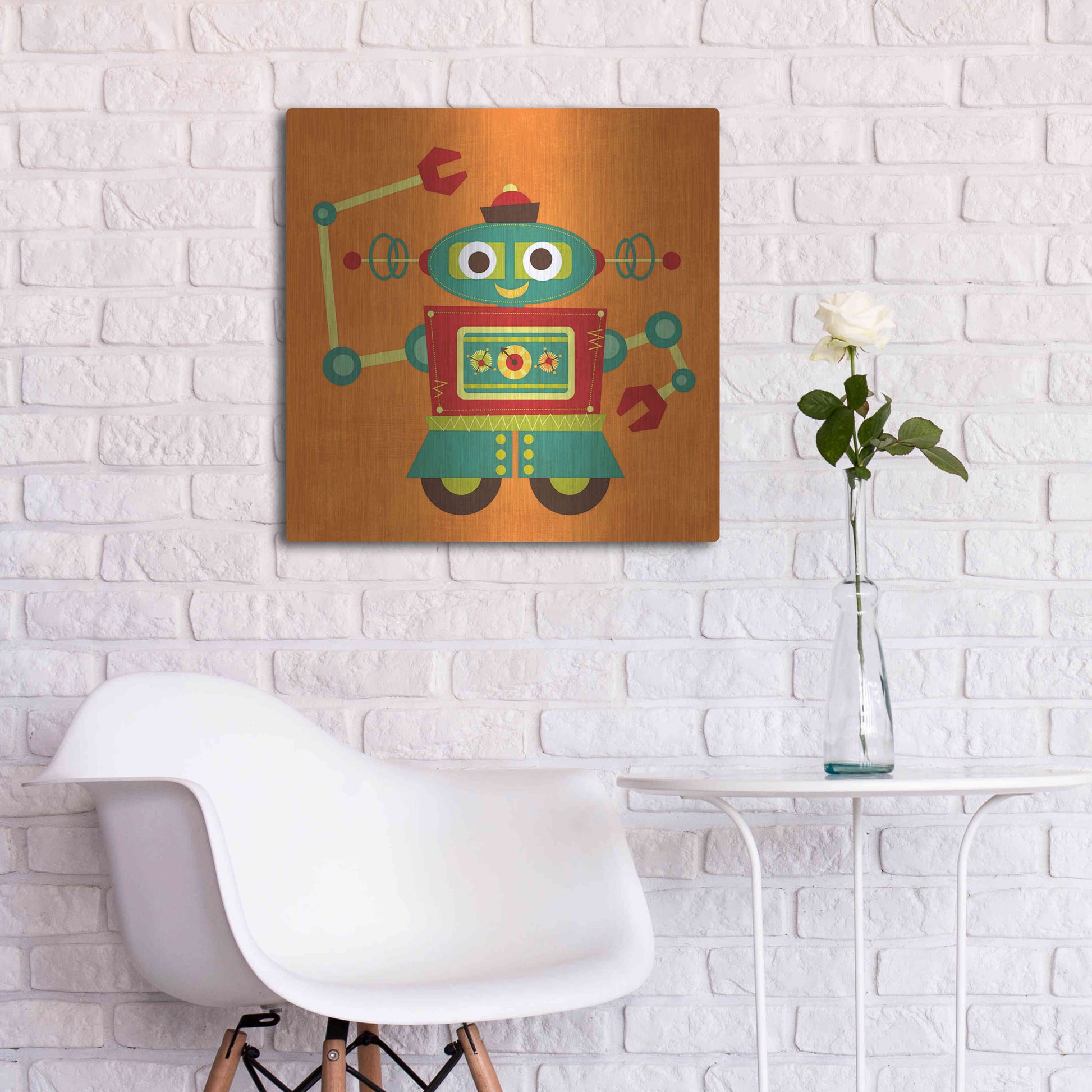 Luxe Metal Art 'Robot 2' by Nancy Lee, Metal Wall Art,24x24