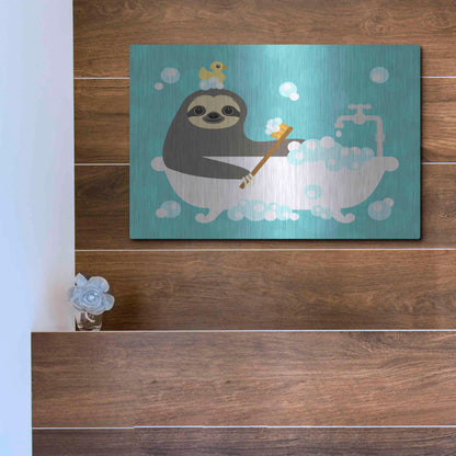 Luxe Metal Art 'Scrubbing Bubbles Sloth' by Nancy Lee, Metal Wall Art,16x12