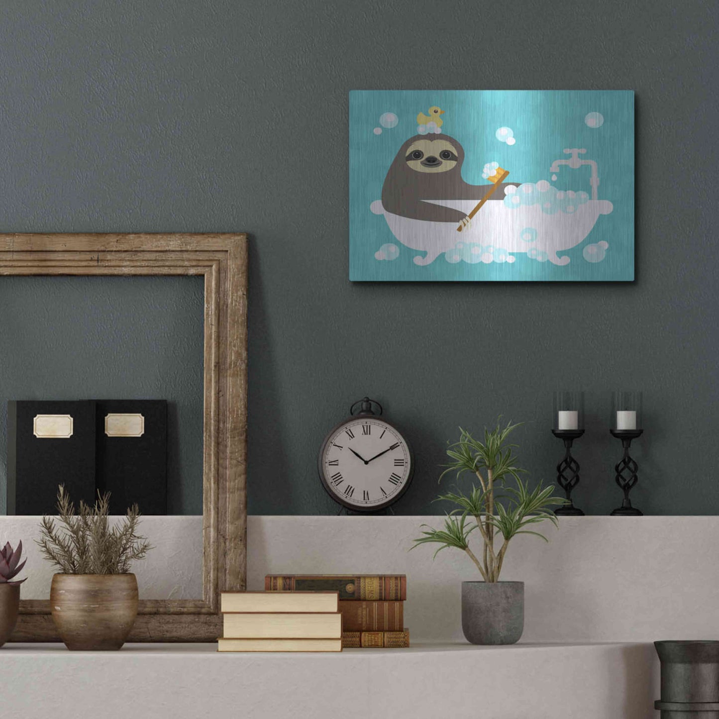 Luxe Metal Art 'Scrubbing Bubbles Sloth' by Nancy Lee, Metal Wall Art,16x12