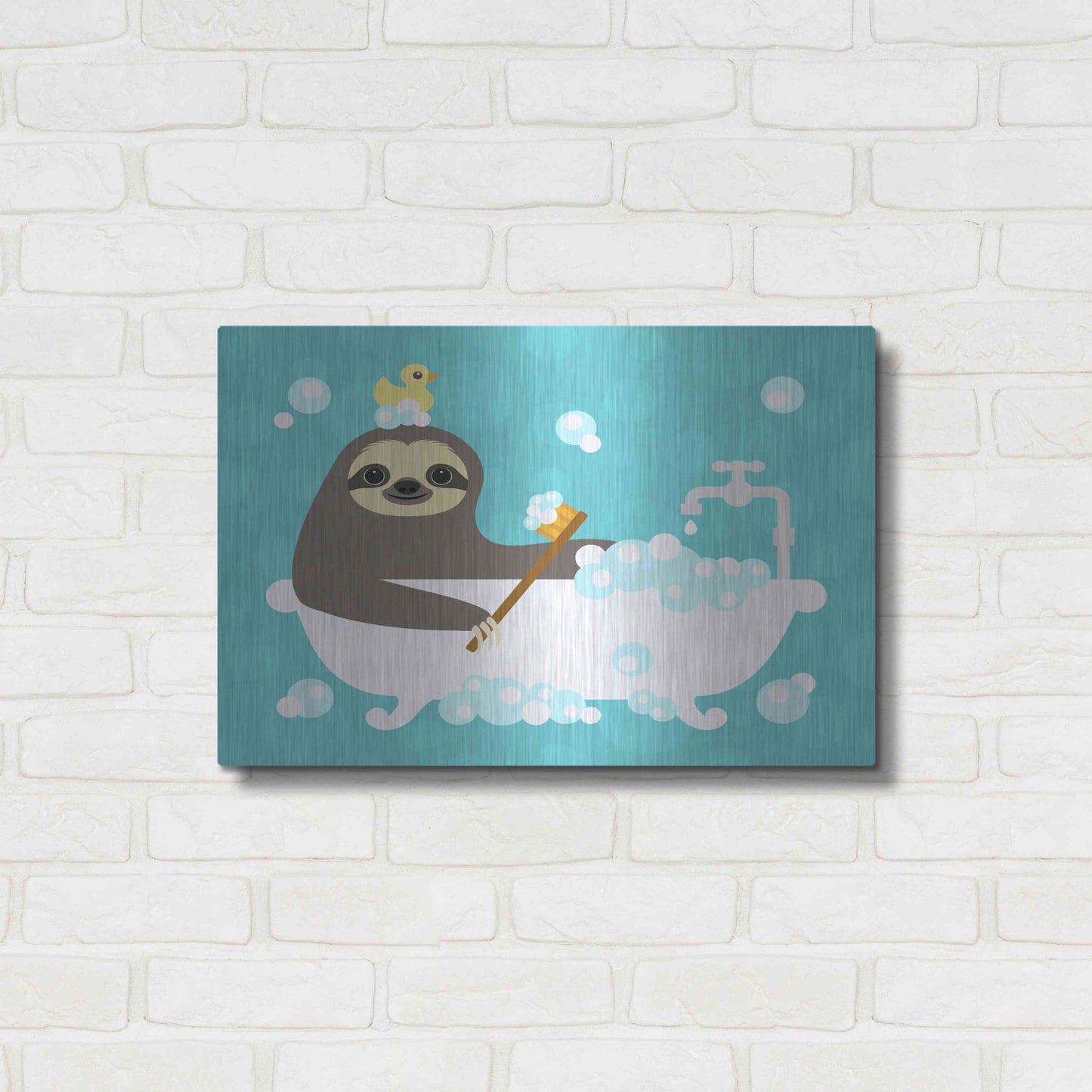 Luxe Metal Art 'Scrubbing Bubbles Sloth' by Nancy Lee, Metal Wall Art,24x16