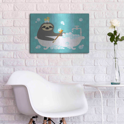Luxe Metal Art 'Scrubbing Bubbles Sloth' by Nancy Lee, Metal Wall Art,24x16