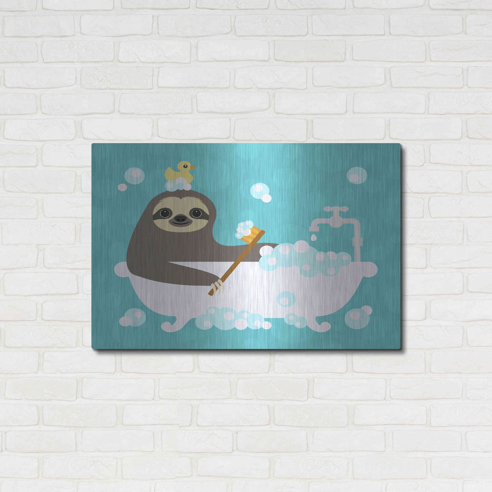 Luxe Metal Art 'Scrubbing Bubbles Sloth' by Nancy Lee, Metal Wall Art,36x24