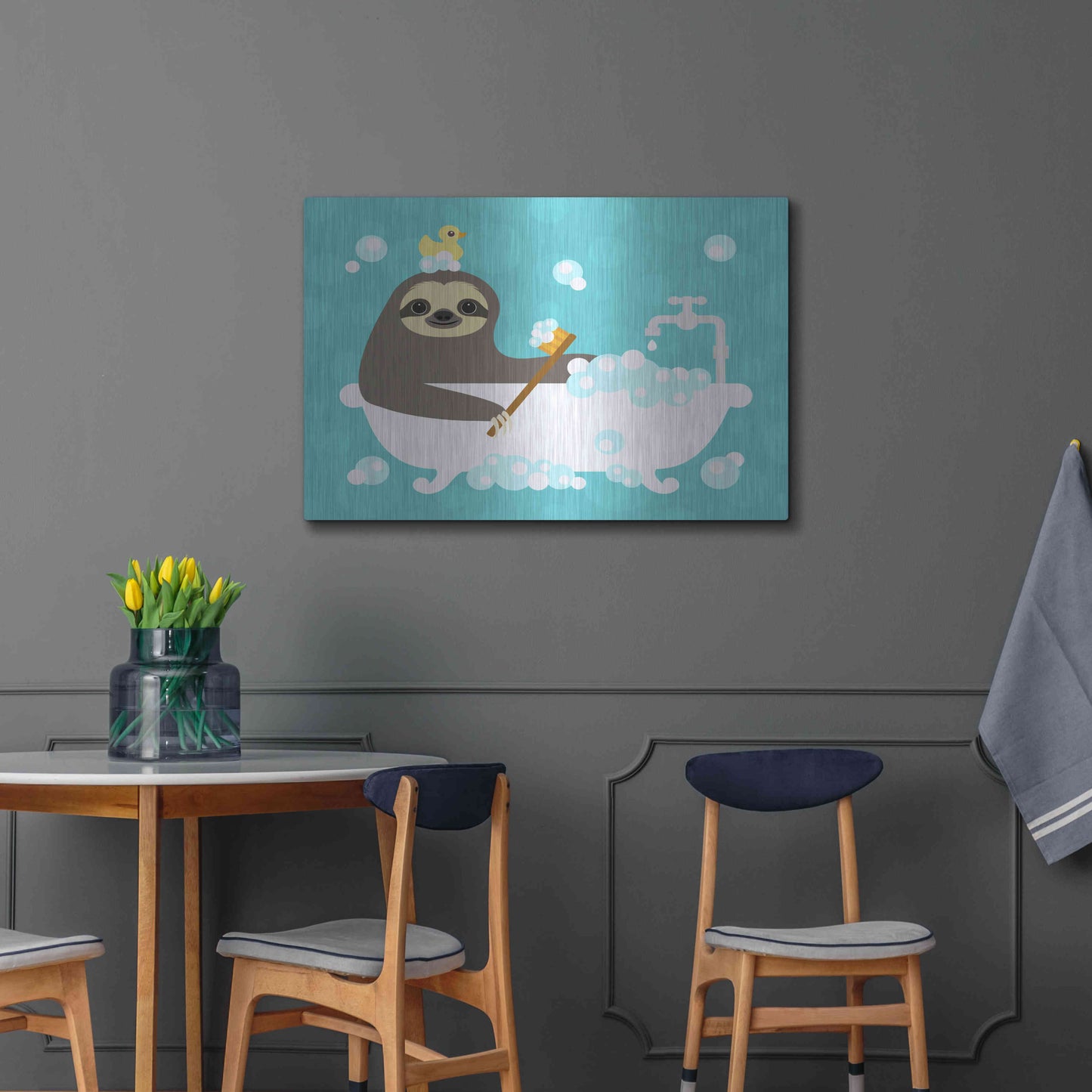 Luxe Metal Art 'Scrubbing Bubbles Sloth' by Nancy Lee, Metal Wall Art,36x24