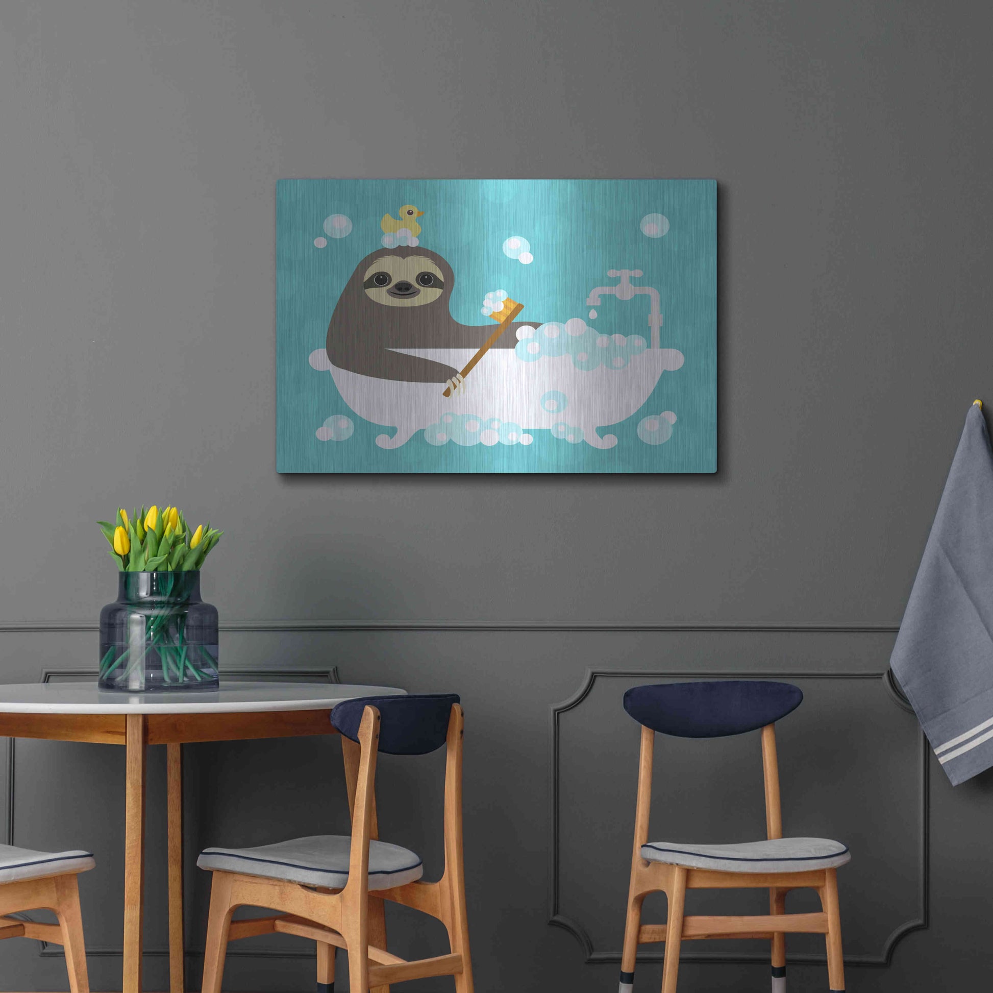 Luxe Metal Art 'Scrubbing Bubbles Sloth' by Nancy Lee, Metal Wall Art,36x24