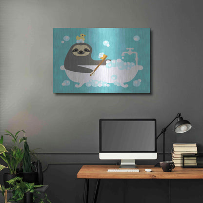 Luxe Metal Art 'Scrubbing Bubbles Sloth' by Nancy Lee, Metal Wall Art,36x24