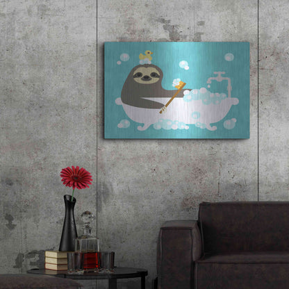 Luxe Metal Art 'Scrubbing Bubbles Sloth' by Nancy Lee, Metal Wall Art,36x24