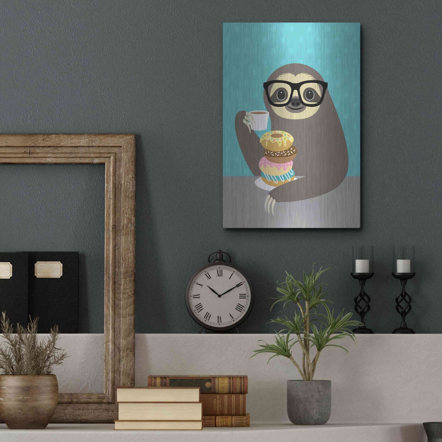 Luxe Metal Art 'Snacking Sloth' by Nancy Lee, Metal Wall Art,12x16