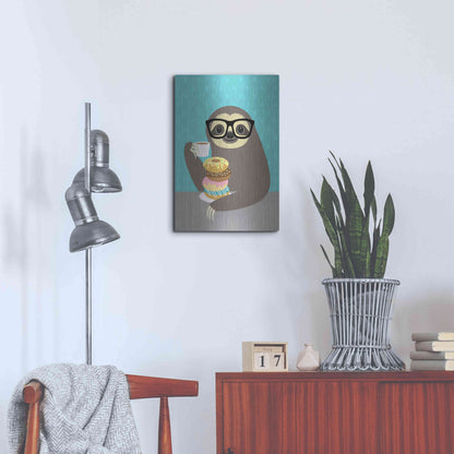 Luxe Metal Art 'Snacking Sloth' by Nancy Lee, Metal Wall Art,16x24