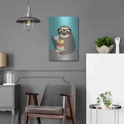 Luxe Metal Art 'Snacking Sloth' by Nancy Lee, Metal Wall Art,16x24