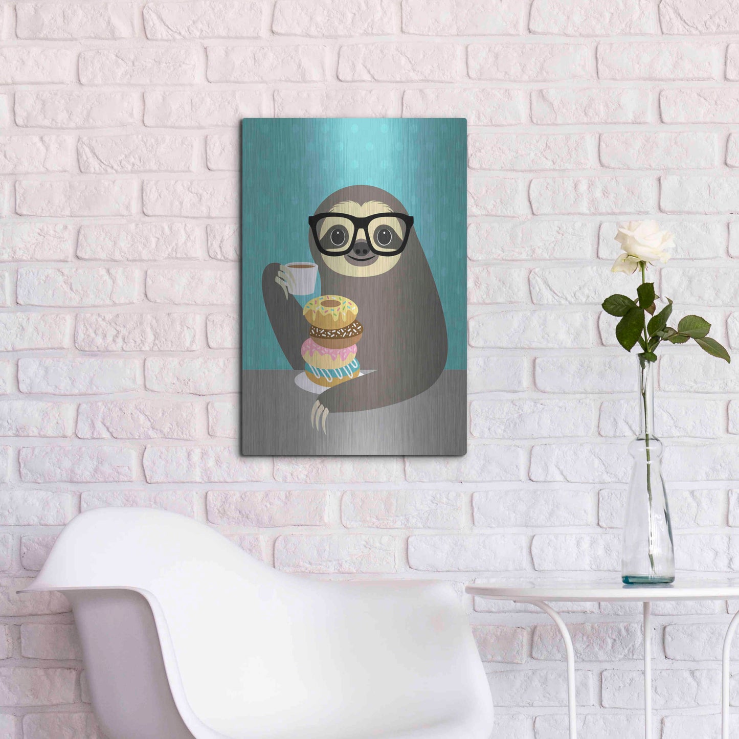 Luxe Metal Art 'Snacking Sloth' by Nancy Lee, Metal Wall Art,16x24