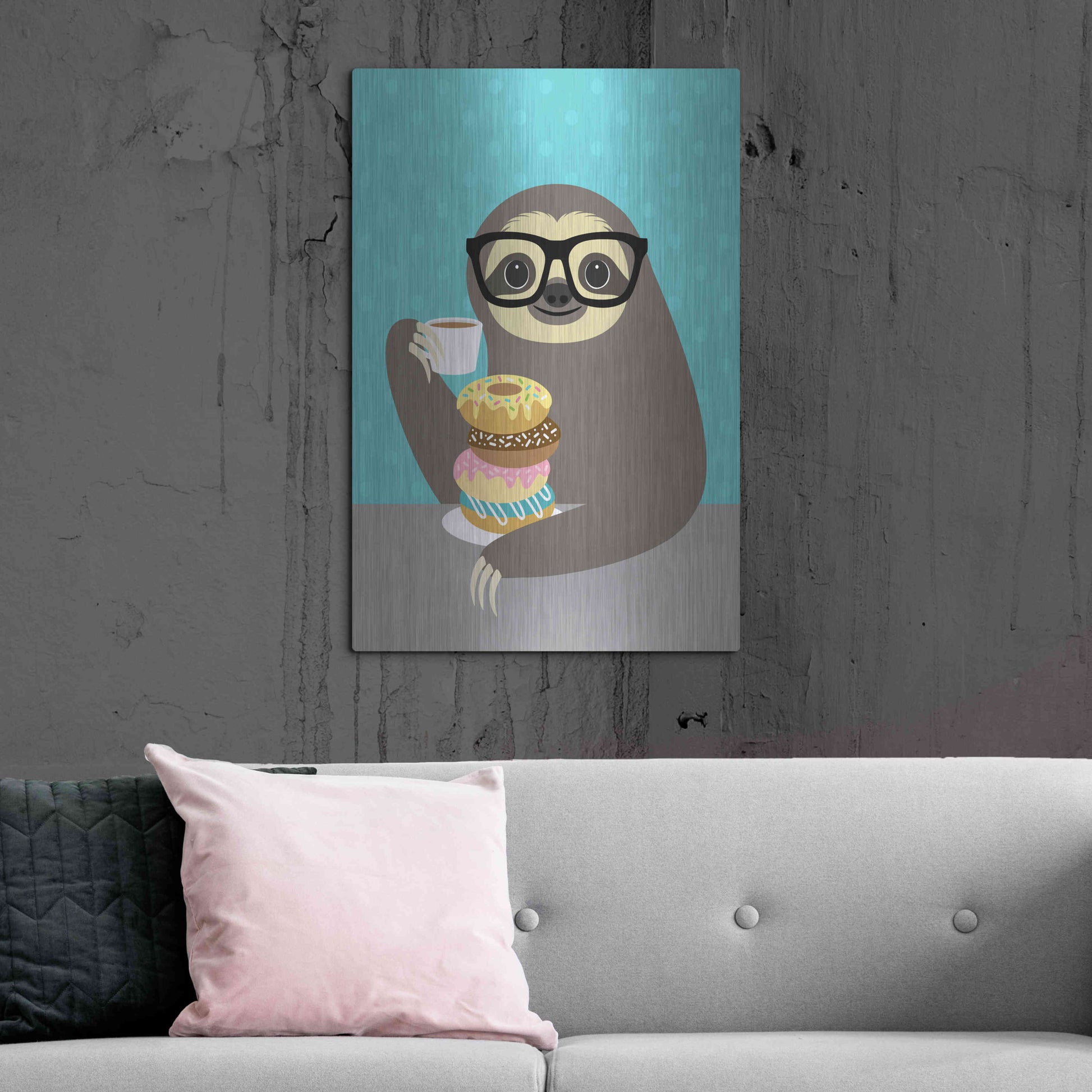 Luxe Metal Art 'Snacking Sloth' by Nancy Lee, Metal Wall Art,24x36