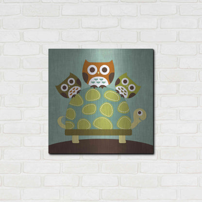 Luxe Metal Art 'Three Owls on Turtle' by Nancy Lee, Metal Wall Art,24x24