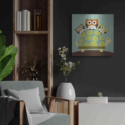 Luxe Metal Art 'Three Owls on Turtle' by Nancy Lee, Metal Wall Art,24x24