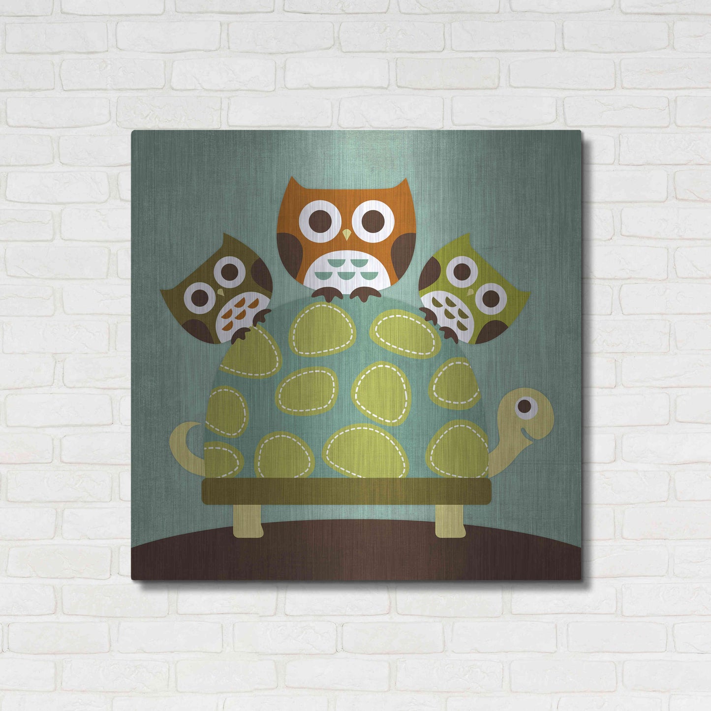 Luxe Metal Art 'Three Owls on Turtle' by Nancy Lee, Metal Wall Art,36x36