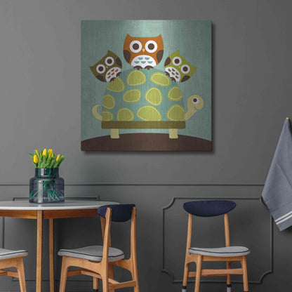 Luxe Metal Art 'Three Owls on Turtle' by Nancy Lee, Metal Wall Art,36x36