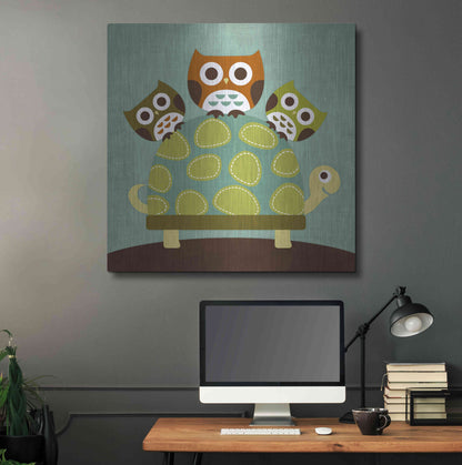 Luxe Metal Art 'Three Owls on Turtle' by Nancy Lee, Metal Wall Art,36x36