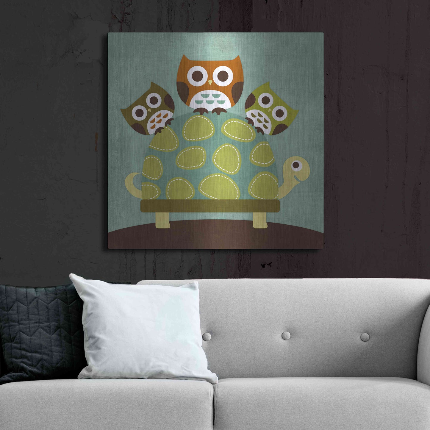 Luxe Metal Art 'Three Owls on Turtle' by Nancy Lee, Metal Wall Art,36x36