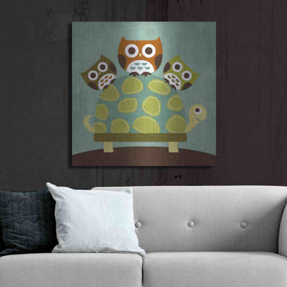 Luxe Metal Art 'Three Owls on Turtle' by Nancy Lee, Metal Wall Art,36x36