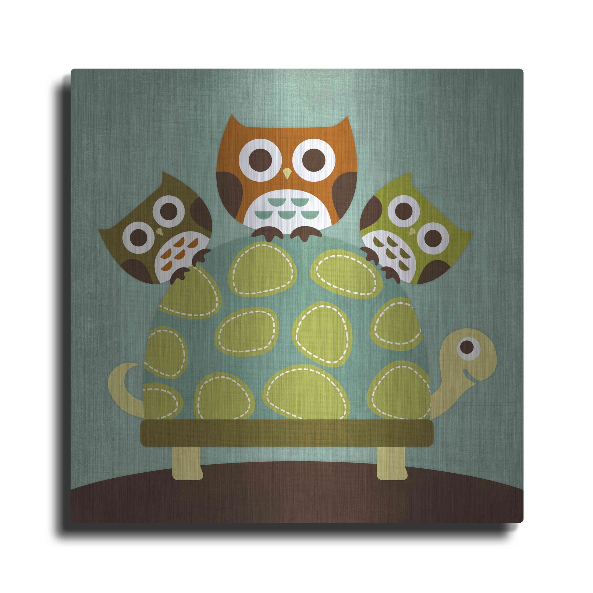 Luxe Metal Art 'Three Owls on Turtle' by Nancy Lee, Metal Wall Art