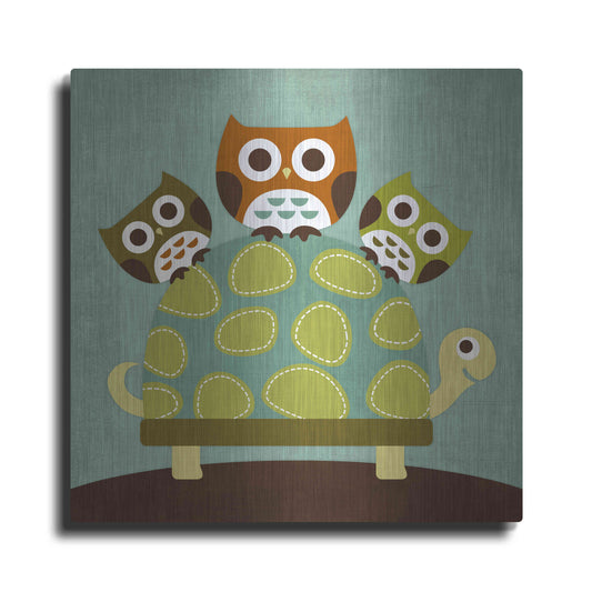 Luxe Metal Art 'Three Owls on Turtle' by Nancy Lee, Metal Wall Art