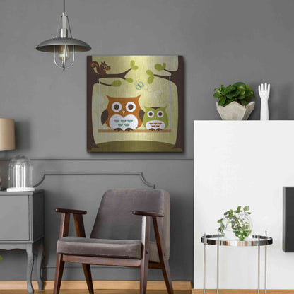 Luxe Metal Art 'Two Owls on Swing' by Nancy Lee, Metal Wall Art,24x24