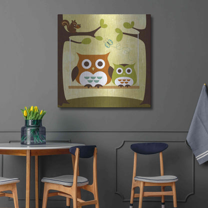 Luxe Metal Art 'Two Owls on Swing' by Nancy Lee, Metal Wall Art,36x36