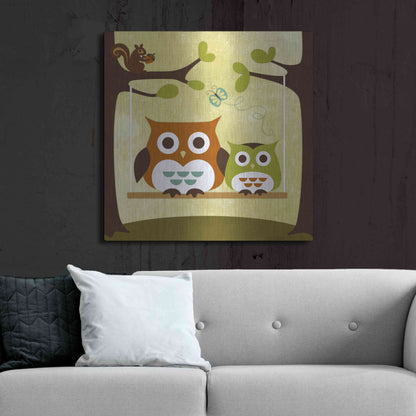 Luxe Metal Art 'Two Owls on Swing' by Nancy Lee, Metal Wall Art,36x36
