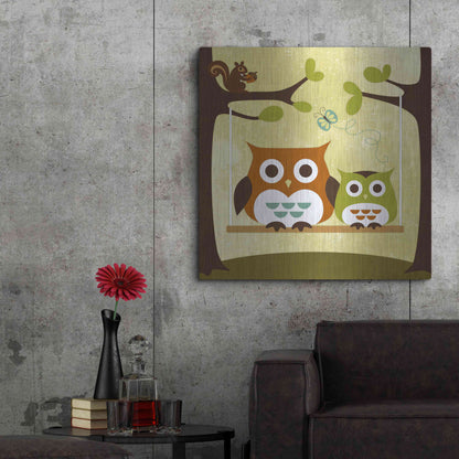 Luxe Metal Art 'Two Owls on Swing' by Nancy Lee, Metal Wall Art,36x36