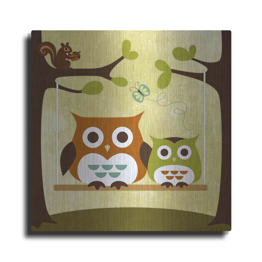 Luxe Metal Art 'Two Owls on Swing' by Nancy Lee, Metal Wall Art