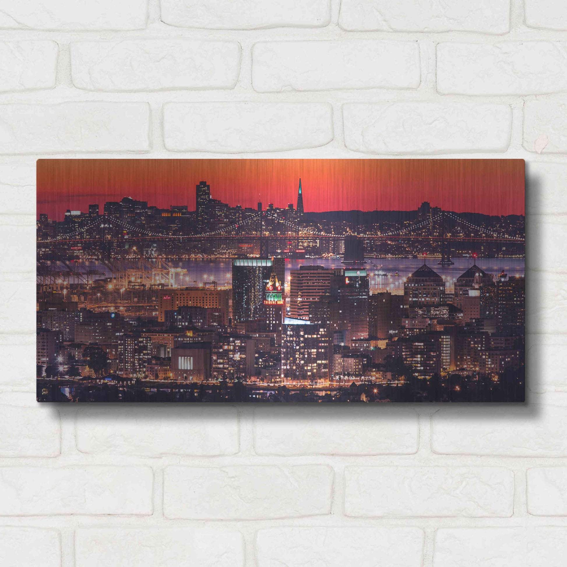 Luxe Metal Art 'Oakland SF Twilight' by Greg Linhares, Metal Wall Art,24x12