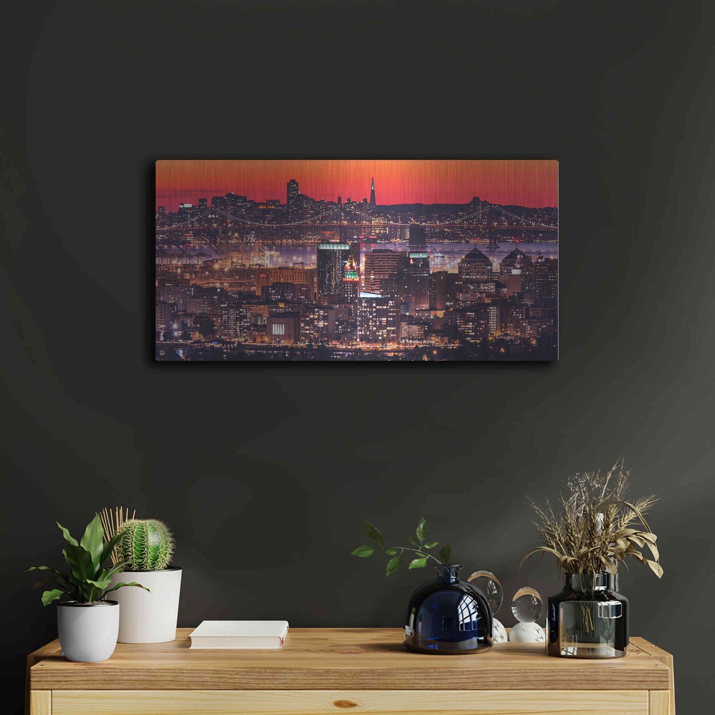 Luxe Metal Art 'Oakland SF Twilight' by Greg Linhares, Metal Wall Art,24x12