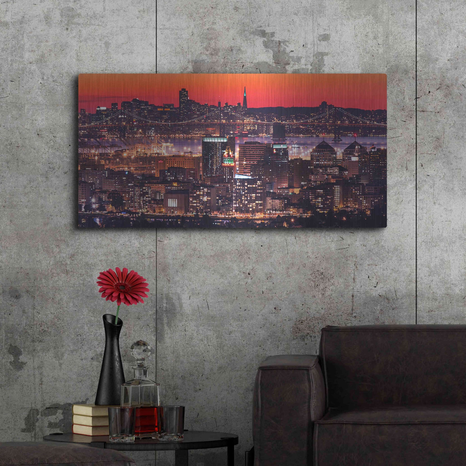 Luxe Metal Art 'Oakland SF Twilight' by Greg Linhares, Metal Wall Art,48x24