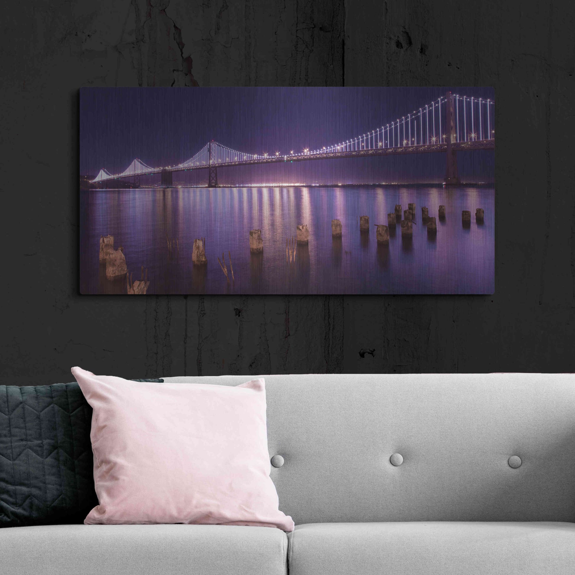 Luxe Metal Art 'The Bay Lights' by Greg Linhares, Metal Wall Art,48x24